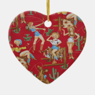 Country Christmas Retro Cowgirls Ceramic Tree Decoration