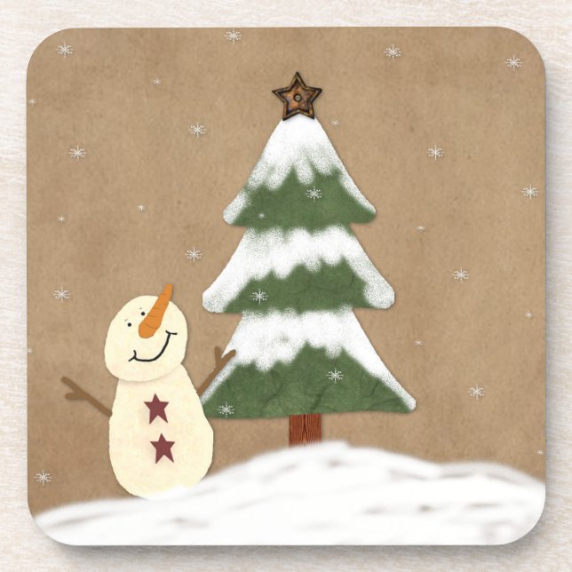 Country Christmas Tree Cork Coaster (Front)