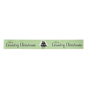Country Christmas Trees Green Pattern Satin Ribbon