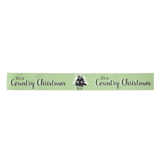 Country Christmas Trees Green Pattern Satin Ribbon (Front)
