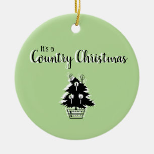 Country Christmas Trees Green Rustic Ceramic Tree Decoration