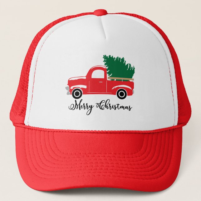 Country Christmas truck Holiday words hat (Front)