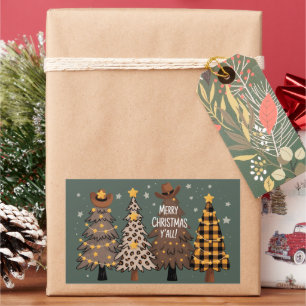Country Christmas Western Tree Cowboy Cowgirl Rectangular Sticker