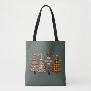 Country Christmas Western Tree Cowboy Cowgirl  Tote Bag