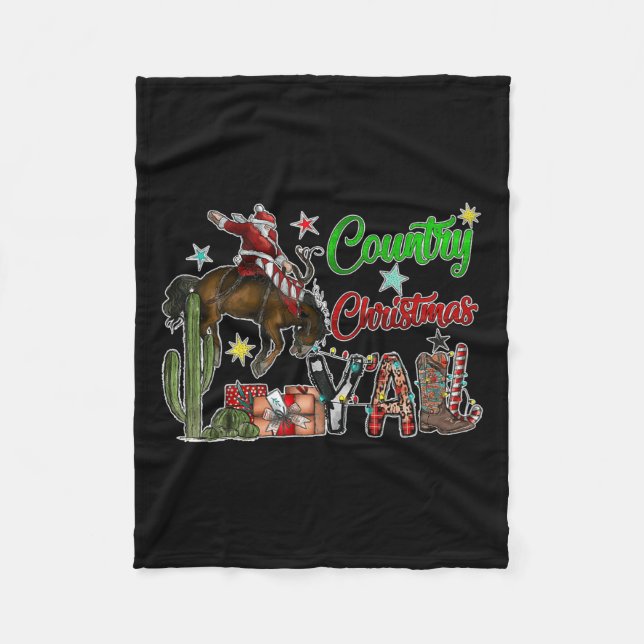 Country Christmas Y'all Cowboy Boots Merry Christm Fleece Blanket (Front)