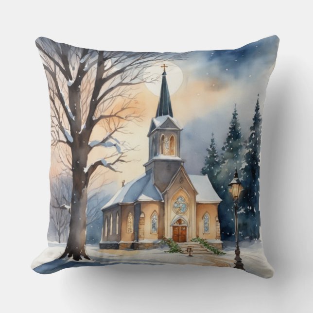 Country Church, Country Christmas Church, Church Cushion (Front)