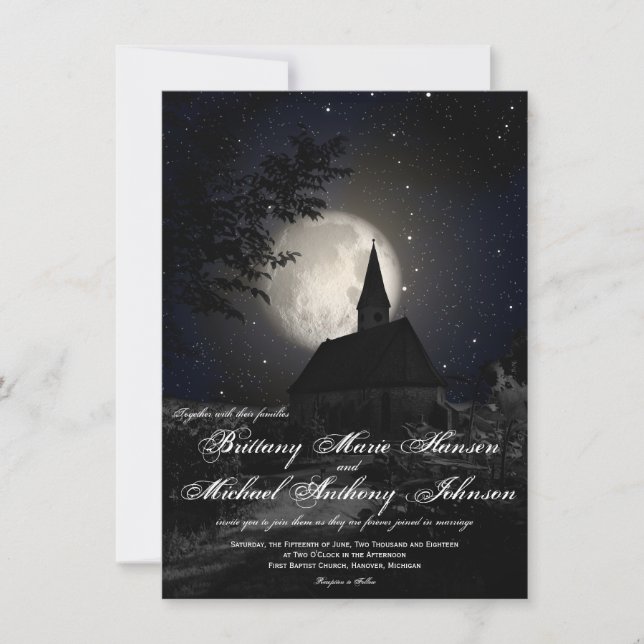 Country Church Full Moon Wedding Invitations (Front)