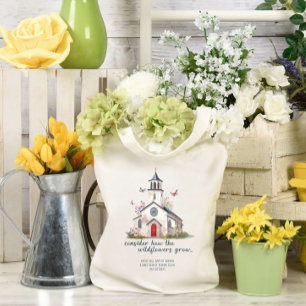 Country Church Wildflowers Sunday School Custom Tote Bag