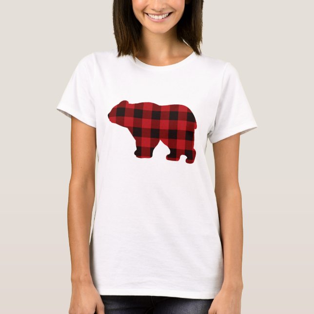 Country classic red and black plaid Bear T-Shirt (Front)