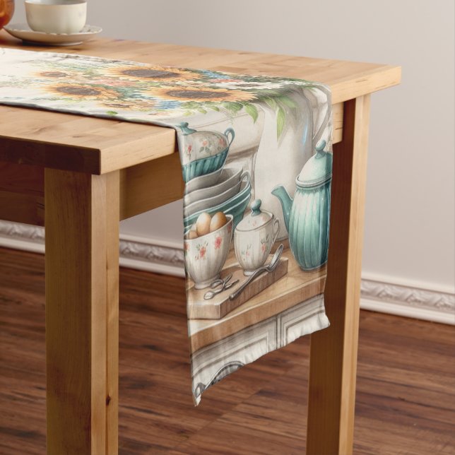 Country Classic Sunflowers and Teapot  Short Table Runner (In Situ)