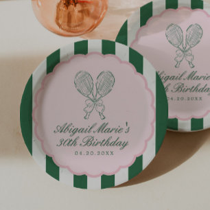 Country Club Courtside Racquet Tennis Birthday Paper Plate