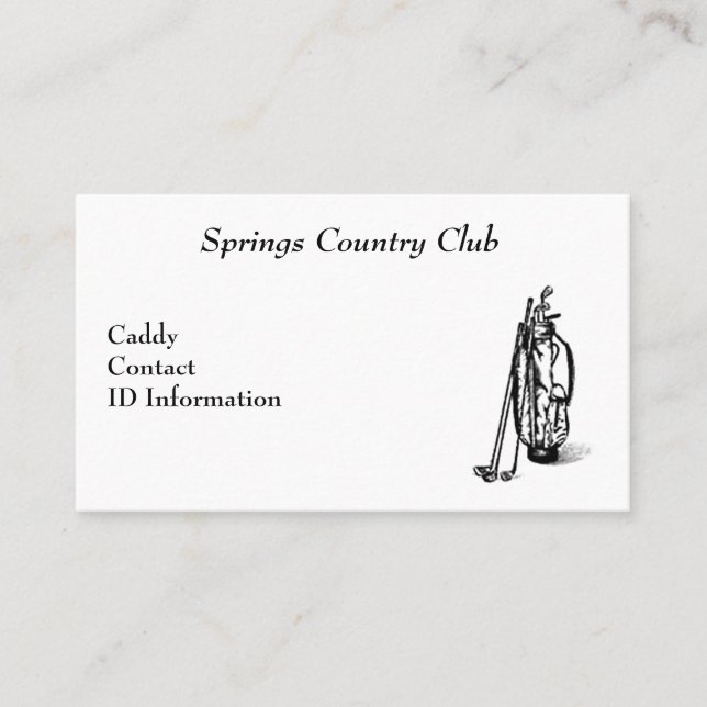 Country Club Golf Caddy Card (Front)