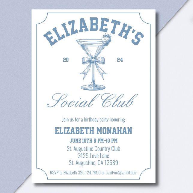 Country Club Martini Social Club Birthday Party Invitation (Creator Uploaded)