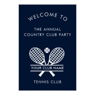 Country Club Name Tennis Events Navy Blue Welcome Poster