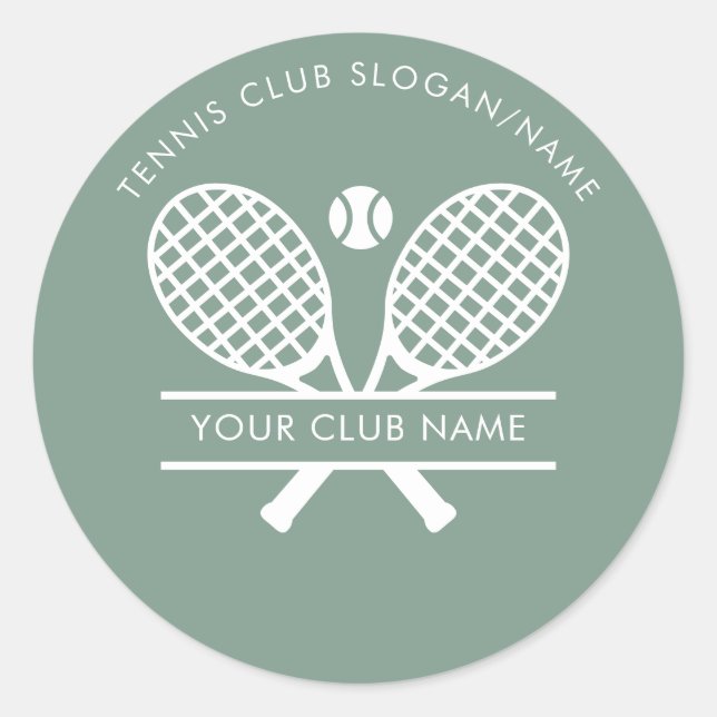 Country Club Name Tennis Team Sage Green Custom Classic Round Sticker (Front)