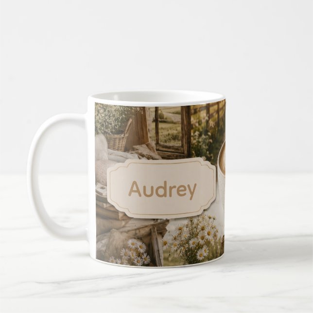 Country Coffee Scene Custom Name Mug (Left)