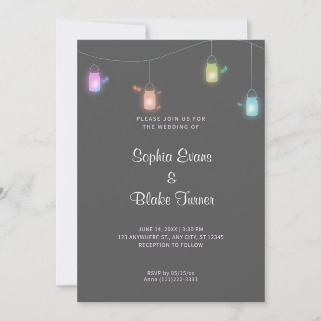 Country Coloured Hanging Mason Jars Grey Wedding Invitation (Front)