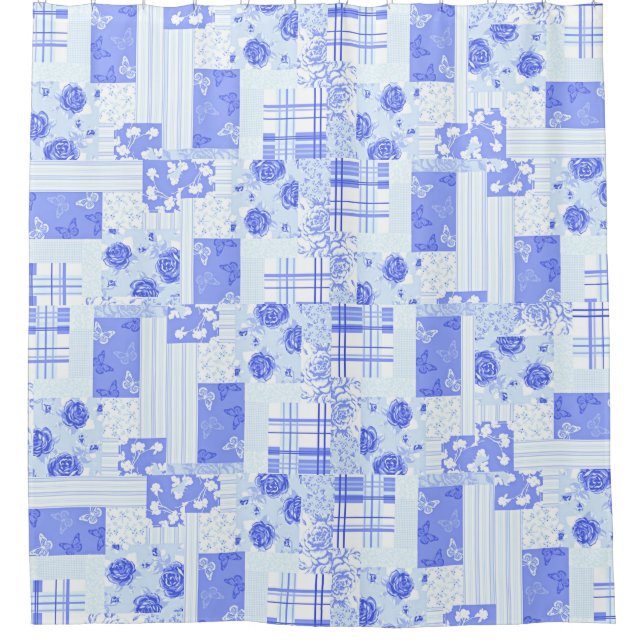 Country Cornflower Blue Shower Curtain (Front)
