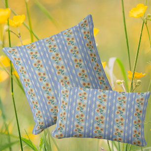 Country Cottage Blue White Yellow Sunflowers Cushion