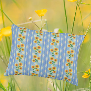 Country Cottage Blue White Yellow Sunflowers Decorative Cushion