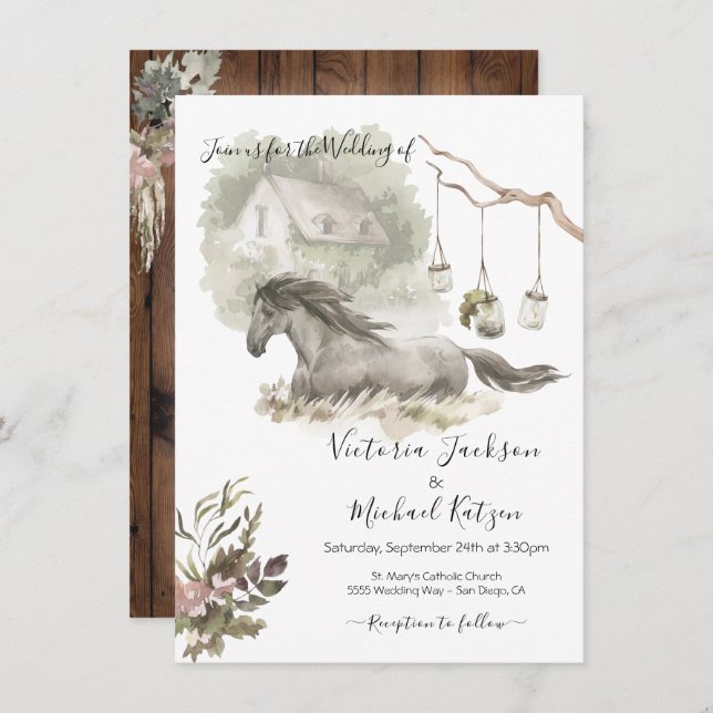 Country Cottage Horse Wedding Invitation (Front/Back)