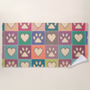 Country Cottage Paw Prints and Hearts Beach Towel