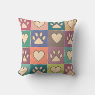 Country Cottage Paw Prints and Hearts Pattern Cushion