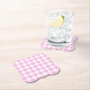 Country Cottage Pink Plaid Bridal Paper Coaster