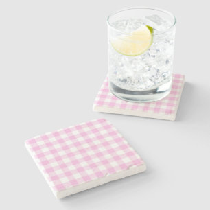 Country Cottage Pink Plaid Stone Coaster