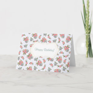 Country cottage roses pink floral pattern birthday card