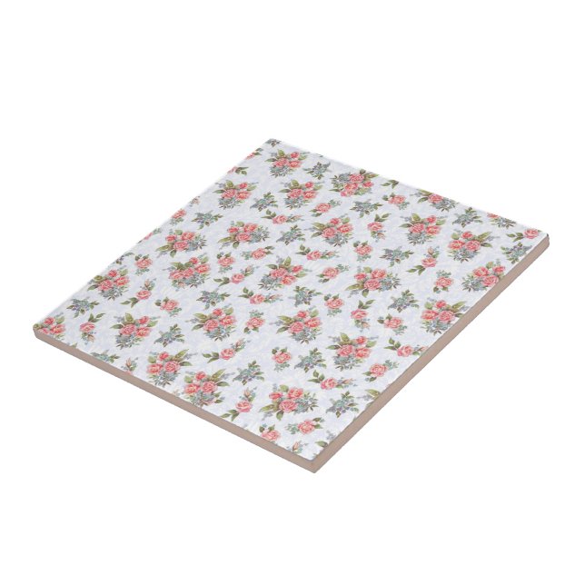 Country cottage roses pink floral pattern tile (Side)
