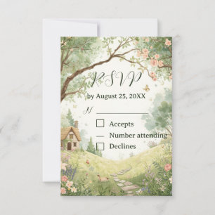Country Cottage RSVP Card   Watercolor Pink