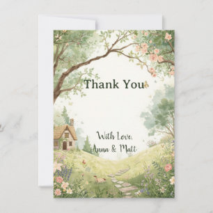 Country Cottage Thank You Card Watercolor Pink