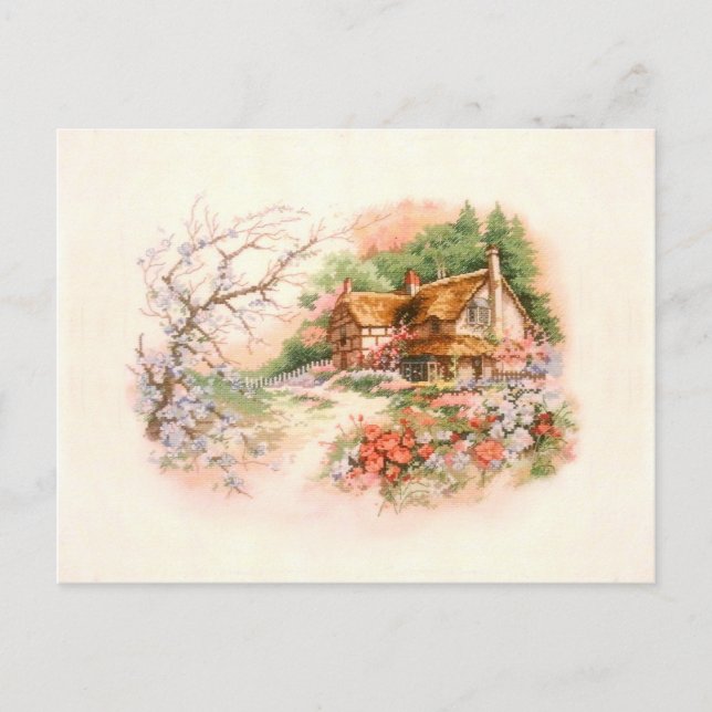 Country Cottage with Flowers Postcard (Front)