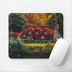 Country Cottage with Red Vines Covering Home Mouse Pad