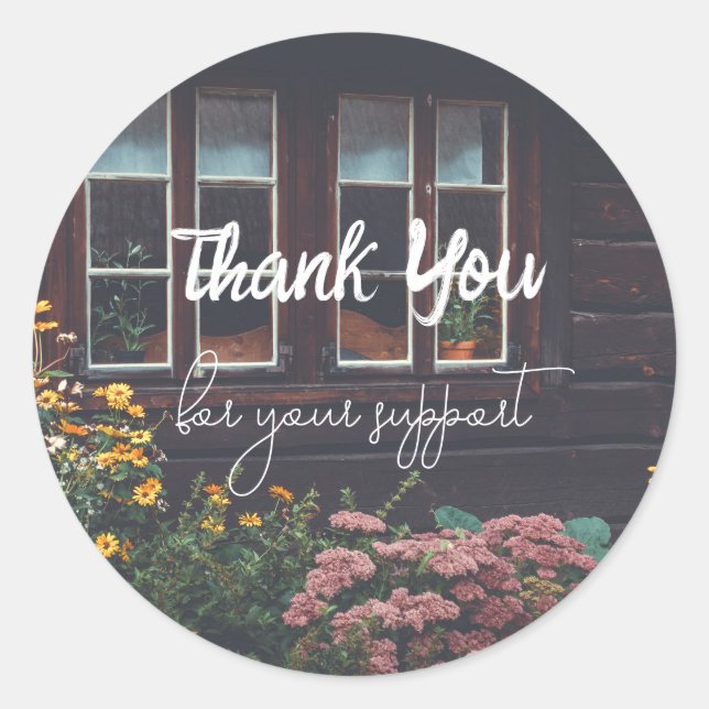 Country cottage with rustic garden classic round sticker (Front)