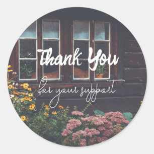 Country cottage with rustic garden classic round sticker