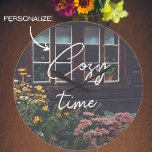 Country cottage with rustic garden large clock<br><div class="desc">Cosy wooden cottage with colourful summer garden. Great addition to country style home decor, a lovely gift for rustic style lovers. You can delete the text "Cosy time" or replace it with your own message (click "Personalise this template"). For further modifications (font style, font colour, text position) click "Edit design”....</div>