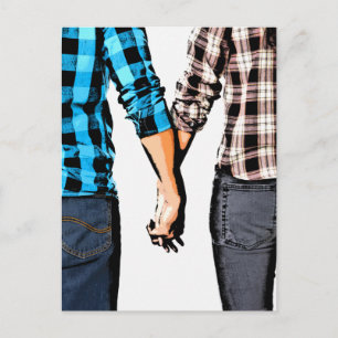 Country Couple Boy and Girl Holding Hands Postcard