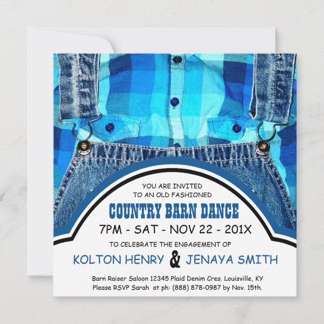 Country Couple Engagement Party Denim and Plaid Invitation (Front)
