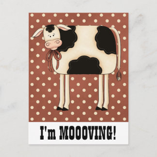 Country Cow Lady Moving Change of Address Notice Announcement Postcard