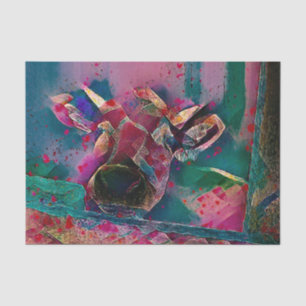 Country Cow Rustic Farm Teal Pink Mosaic Art Tissue Paper