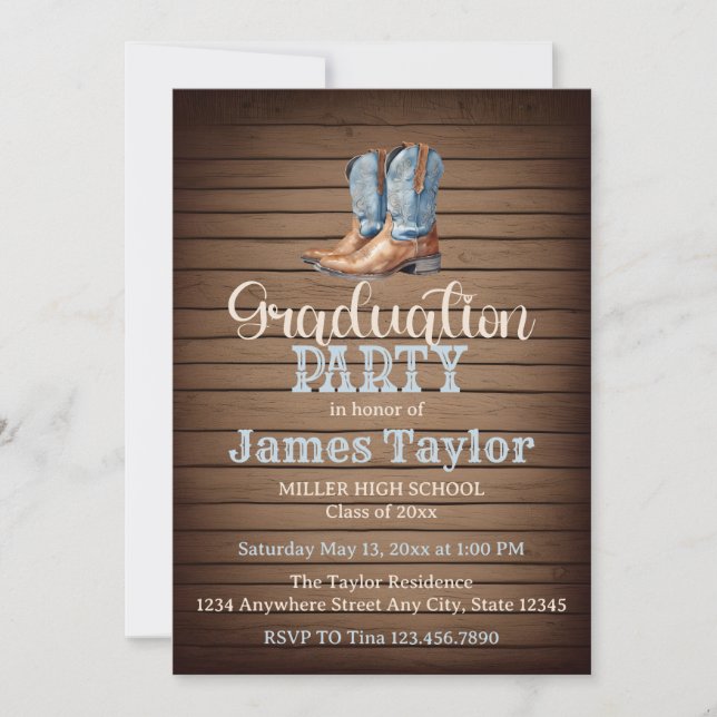 Country Cowboy Boots Graduation Party Invitation (Front)