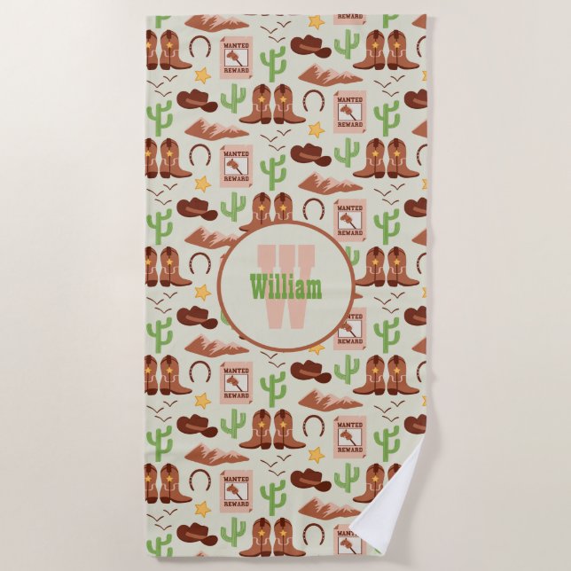 Country Cowboy Boots Stick Horse Desert Western Beach Towel (Front)