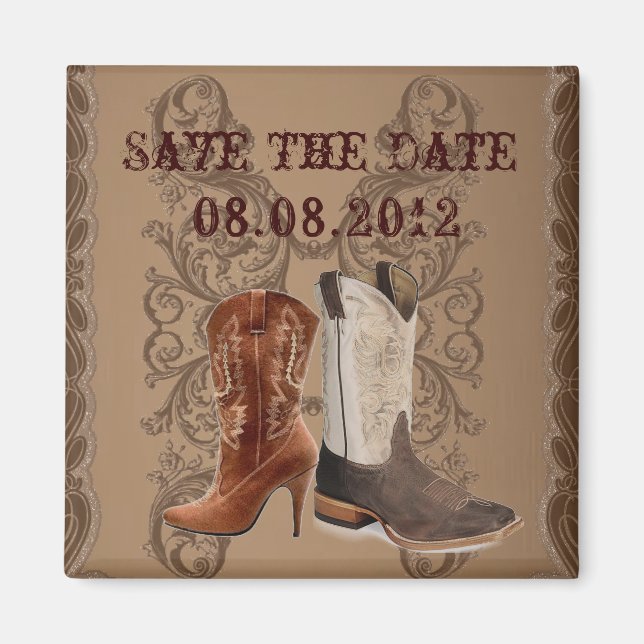 Country Cowboy Boots Western Wedding save the date Magnet (Front)