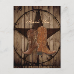Country Cowboy Boots Western Wedding thank you Postcard