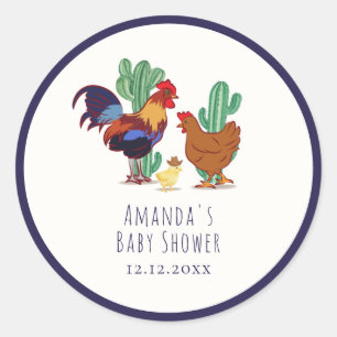 Country Cowboy Cactus Rooster Chicken Baby Shower  Classic Round Sticker
