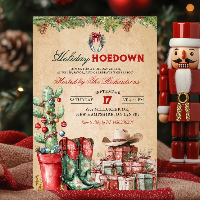 Country Cowboy Christmas Holiday Hoedown Party Invitation (Creator Uploaded)