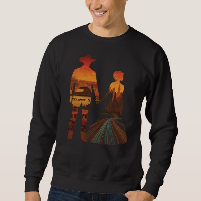 Country Cowboy & City Girl Silhouette Sweatshirt (Front)