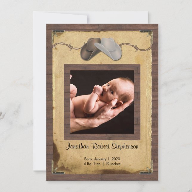 Country Cowboy Hats Photo Baby Announcement (Front)